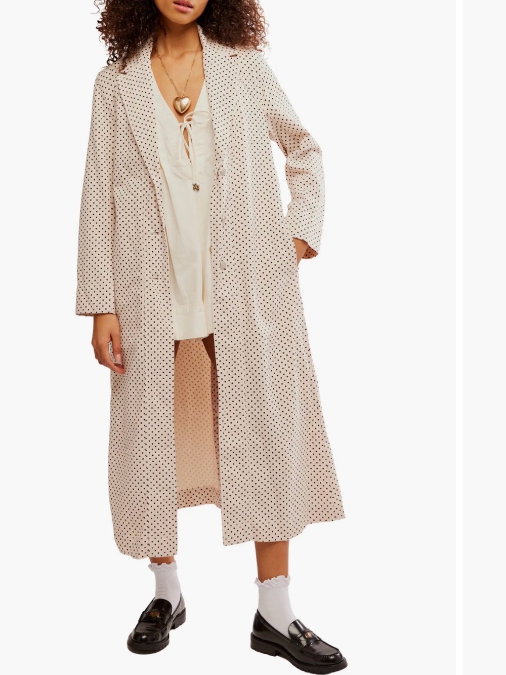 Free People- We The Free Monique Denim Polka Dot Duster Trench